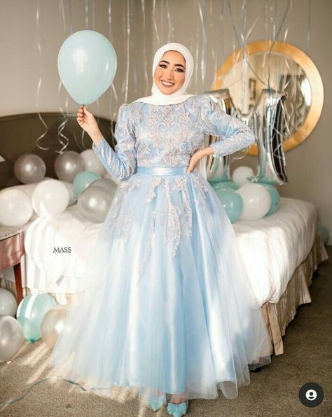 Hjab Clothes, Turning 23, Baby Blue Outfit, Cinderella Invitations, Hijab Dress Party, Creative Fashion Photography, Baby Blue Dresses, Soiree Dress, Muslim Fashion Hijab Outfits