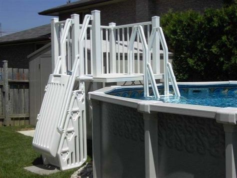 VinylWorks 5' x 5' Resin Above Ground Pool Deck Kit w/ Steps - Taupe - PoolSupplies.com Pool Deck Kits, Pool Stairs, Above Ground Pool Ladders, Patio Plan, Above Ground Pool Deck, Oval Pool, Pool Deck Plans, Above Ground Pool Liners, Swimming Pool Decks