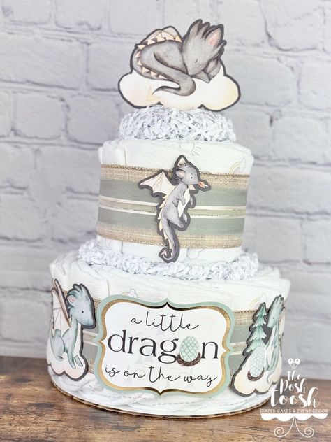 Fairytale Baby Shower Theme, Mythical Kingdom, Medieval Baby, Fairytale Baby Shower, Dragon Baby Shower, Dragon Nursery, 8 Cake, Baby Shower Theme Decorations, Baby Shower Diaper Cake