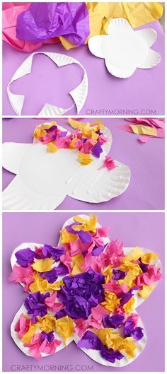 Easy Paper Plate Flower Craft Using Tissue Paper! Cute spring or summer art project for kids | CraftyMorning.com Summer Art Projects, Tissue Paper Crafts, Spring Preschool, Flower Craft, Spring Crafts For Kids, Daycare Crafts, Paper Plate Crafts, Plate Crafts, Classroom Crafts