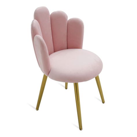 PRICES MAY VARY. 【Elegant Design】The elegant backrest of living room chair is seashell-shaped for a luxurious look, while the gold-finished tapered metal legs for a retro flair. Put the vanity chairs with backs in your living room, grab the attention of your guests at the first time. 【Multi Purpose】 Perfect for make up room, living room, bedroom, dining room and waiting room. You can also use the mid century modern chair as reading chair. The pink accent chair can even be a beautiful eye catcher Pink Desk Chair, Bedroom Pink, Gold Rooms, Pink Room Decor, Accent Stool, Gold Bedroom, Vanity Chair, Pink Chair, Gold Legs