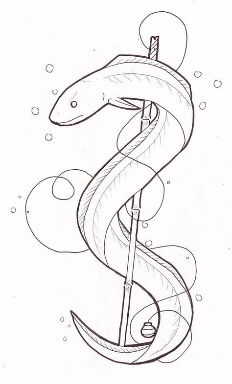 Cute Eel Drawing, Sea Snake Drawing, Eels Drawings, Eel Sketch, Moray Eel Drawing, Eel Tattoo Design, Eel Illustration, Drawing Sketches Tattoo, Eel Drawing