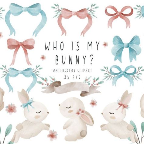 Baby bunny gender reveal clipart Bunny Gender Reveal, Bunny Gender, Bunny Clipart, Bunny Watercolor, Gender Reveal Invitations, Baby Bunny, Create Invitations, Baby Bunnies, Watercolor Clipart