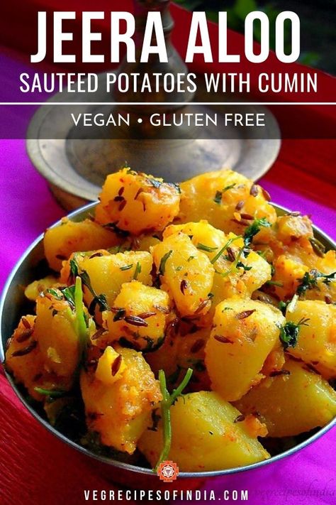 Indian Potato Recipes, Jeera Aloo, Yummy Potatoes, Cumin Recipes, Indian Vegetable Recipes, Lentil Rice, Sauteed Potatoes, Indian Flatbread, Aloo Recipes