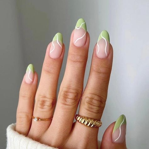 Wave Nails, Manicure Designs, French Manicure Designs, Lines On Nails, Almond Nails Designs, Almond Nail, Trendy Nail, Trendy Nail Art, Neon Nails