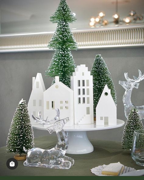 Christmas Village Centerpiece, White Christmas Village Display, White Christmas Village, Christmas Village Display, Village Display, Holiday Table, Holiday Tables, Christmas Village, Holiday Celebration