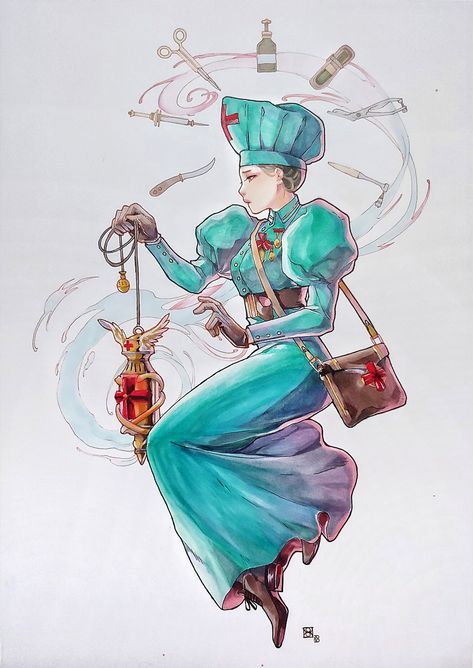 ArtStation - Fantasy Nurse, Matteo Brizio Space Opera Art, D D Classes, Lucas Arts, Character Design Challenge, Design Challenge, Magical Creatures, Character Design Inspiration, Dungeons And Dragons, Art Sketches