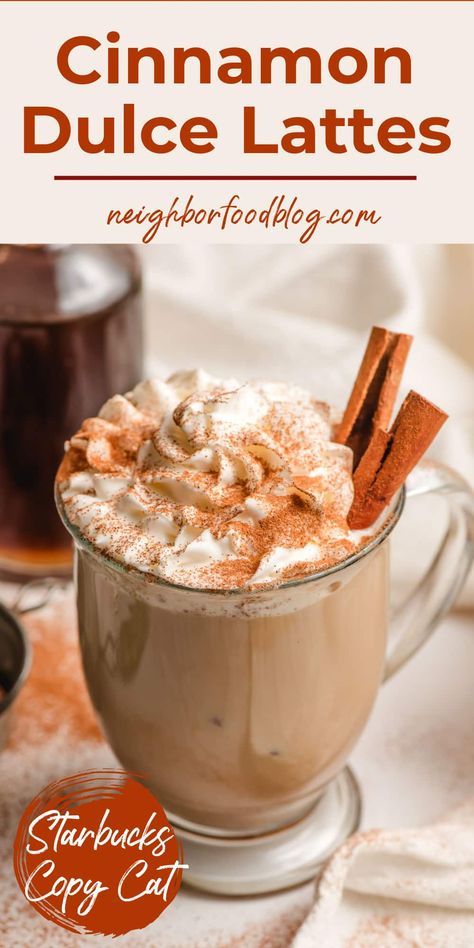 Make this cozy Cinnamon Latte recipe at home for a comforting winter treat. This copy cat of Starbucks' Cinnamon Dulce Latte is easy to recreate at home! Cinnamon Latte Recipe, Starbucks Cinnamon Dolce Latte, Cinnamon Dolce Latte Recipe, Cinnamon Latte, Fall Starbucks, Cinnamon Simple Syrup, Cinnamon Dolce Syrup, Cinnamon Dolce Latte, Easy To Cook Meals