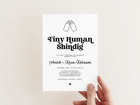 Tiny Human Shindig Invitation Funny Baby Shower Invites Coed - Etsy Australia Tiny Human Shindig Invite, Funny Baby Shower Invites, Funny Baby Shower Themes, Tiny Human Shindig, Coed Baby Shower Invitations, Shower Activities, Couples Baby Shower Invitations, Baby Bash, Poppin Bottles