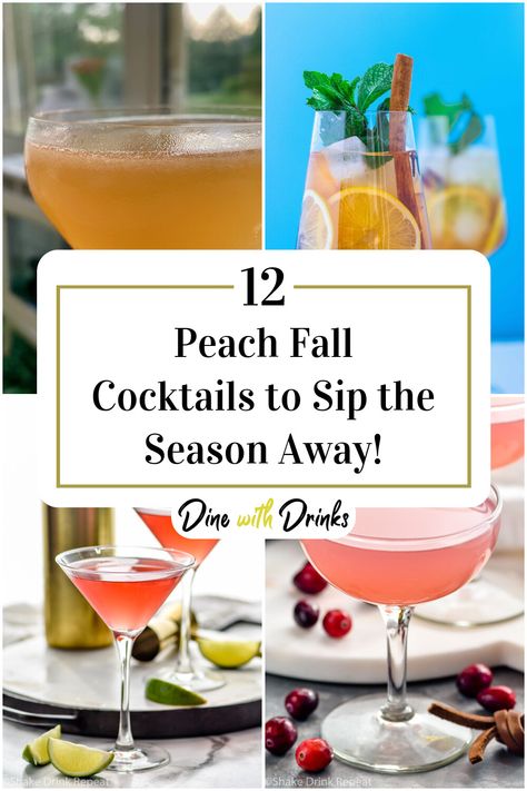 Collage of 4 peach fall cocktails. Cranberry Cocktail Recipe, Peppermint Cocktail, Fall Cocktail Recipes, Peach Vodka, Peach Cocktail, Peach Drinks, Fall Cocktails Recipes, Rose Cocktail, Fall Cocktail