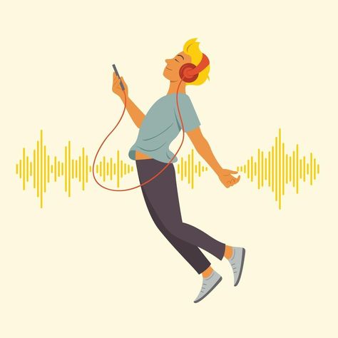 Feel The Music, Listening Music, People Listening To Music Drawings, Music Listening Illustration, Music Therapy Illustration, Listening To Music Clipart, Music Vector Illustration, Human Vector, Human Human