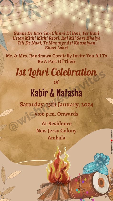 Start Editing the video with Wish N Wed Lohri Invite, Invitation Card Maker, Online Invitation, Menu List, Invitation Maker, E Invite, Invitation Video, Wedding Invitations Online, Video Invitation