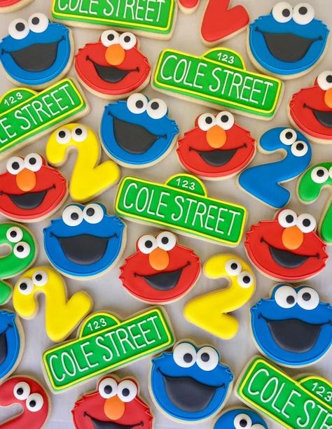 Small Elmo Birthday Party, Elmo Cookie Monster Cake, Sesame Street Cookies 2nd Birthday, Elmo Themed Food, Sesame Street Cookies 1st Birthday, Sesame Street Second Birthday Boy, Elmo One Year Old Party, Elmo Two Year Old Birthday, Elmo Cookies 1st Birthday