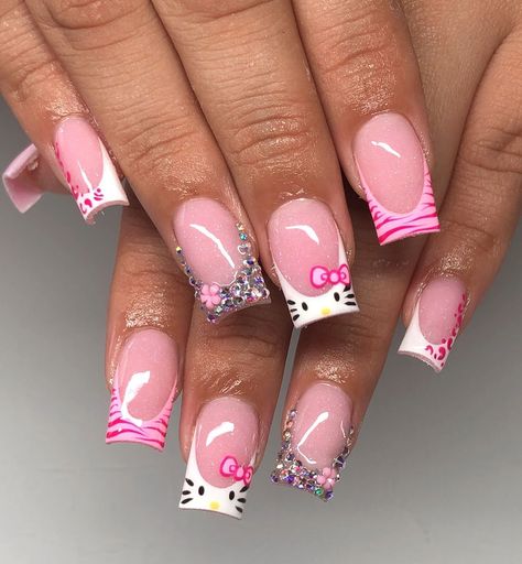 Hello Kitty Nails Art, Disney Acrylic Nails, Hard Nails, Nails Cute, Colored Acrylic Nails, Girly Acrylic Nails, Cute Acrylic Nail Designs, Dope Nail Designs, Hello Kitty Nails