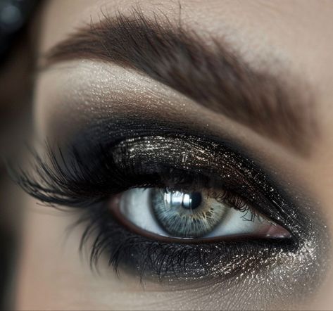 Silver Eyeshadow Looks, Black And Silver Eye Makeup, Eyeshadow Black, Silver Eye Makeup, Silver Eyeshadow, Silver Eye, Matte Eyeshadow, Eyeshadow Looks, Black And Silver