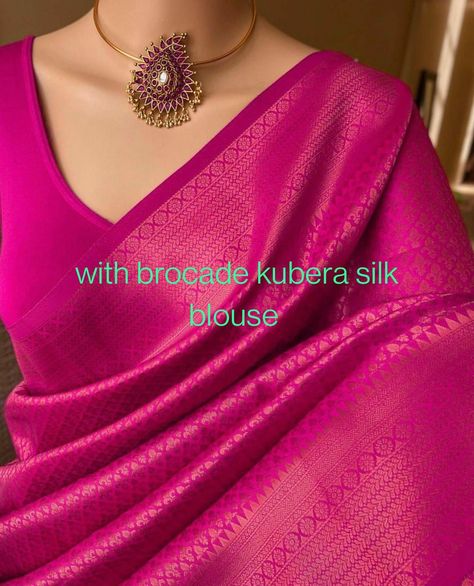 Brocade Kanjivaram Saree, Kubera Silk Sarees, Kubera Pattu Sarees Blouse Designs, Sangeet Dresses, Pink Silk Saree, Pattu Silk Saree, Brocade Saree, Saree Wearing, Saree Wearing Styles