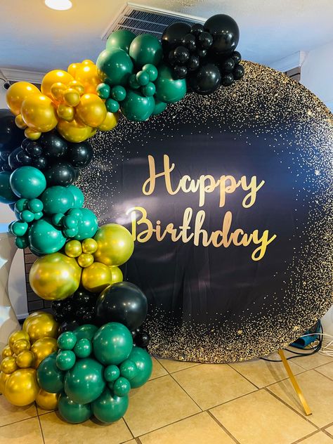 Slytherin Party, Galaxy Party, 75th Birthday Parties, Black And Gold Balloons, Green Balloon, 75th Birthday, Birthday Party Balloon, Balloon Decor, White Balloons