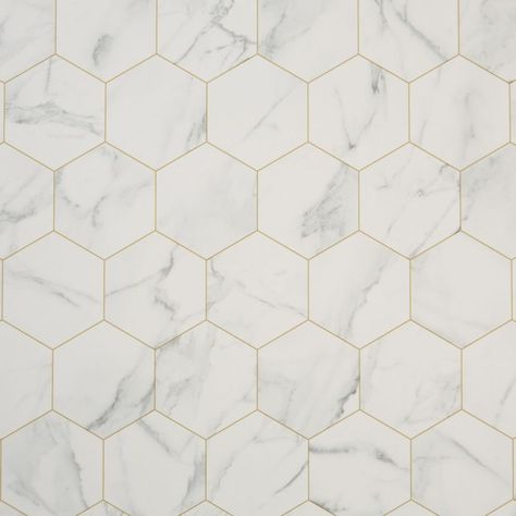 Gold Grout, Tile Effect Vinyl Flooring, Cushioned Vinyl Flooring, Sheet Flooring, Sheet Vinyl Flooring, White Marble Tiles, Acoustic Insulation, White Sheet, Hexagon Tiles