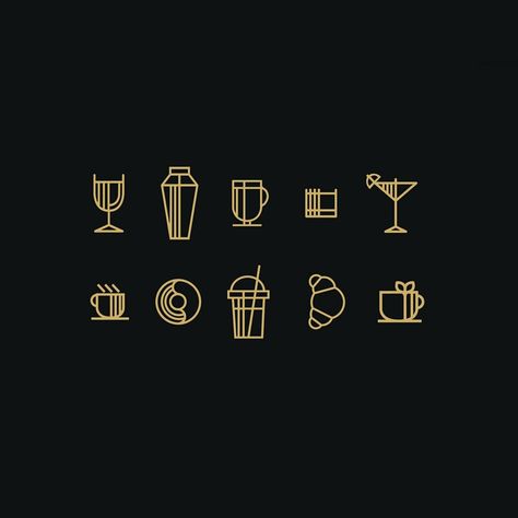 Cocktail bar icons design #freelogo☕. Art Deco Branding, Food Logo Ideas Creative, Art Deco Menu, Food Logo Ideas, Monoline Art, Logo Ideas Creative, Art Deco Minimalism, Art Deco Logo, Business Card Icons