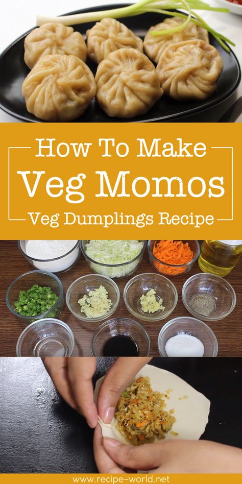 Veg Dumplings Recipe, Tibetan Dumplings, Veg Dumplings, Dumplings Soup, Bisquick Chicken, Koreansk Mat, Veg Momos, Momos Recipe, Vegan Dumplings