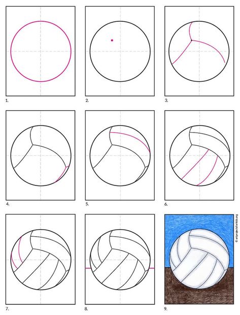 Volleyball Tutorial, Volleyball Cards, Draw A Volleyball, Volleyball Art, Volleyball Drawing, Volleyball Ball, Sports Drawings, Ball Drawing, Tattoo Videos