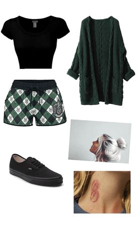 Harry Potter Slytherin Aesthetic Outfit, Slytherin Outfit Inspiration, Slytherincore Outfits, Slytherin Outfit Summer, Slytherin Sleepwear, Slytherin Style Inspired Outfits, Slytherin Pjs, Slytherin Fashion Aesthetic, Draco Malfoy Inspired Outfits