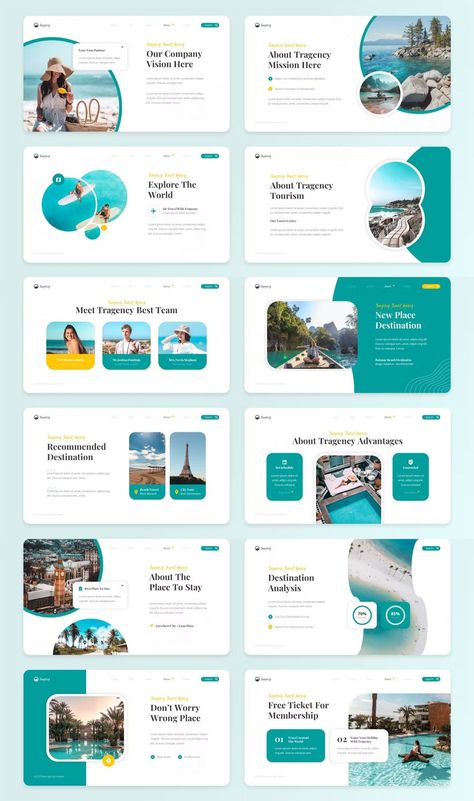 Travel Presentation, Travel Presentation Design, Catalogue Template, Powerpoint Presentation Ideas, Travel Agency Website, Corporate Website Design, Ppt Template Design, Agency Website Design, Google Slides Templates