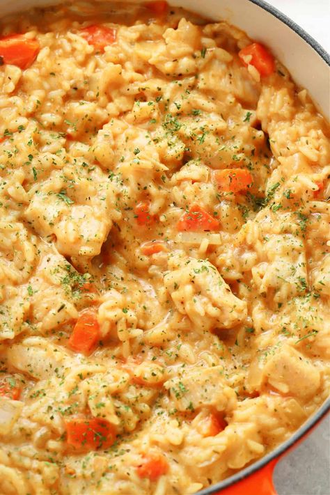 Chicken And Rice Dinner, Chicken And Rice Recipe, Chicken Risotto, Creamy Chicken And Rice, Simple Pantry, Creamy Recipes, Couscous Recipes, One Pot Dinners, Rice Dinner