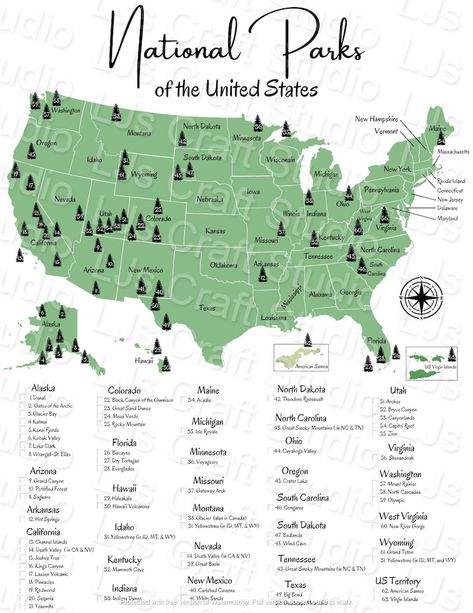 US National Park Map and Checklist - Etsy National State Parks, Us National Parks Map, List Of National Parks, National Park Map, National Parks Map, National Park Vacation, National Parks Trip, Us National Parks, Road Trip Fun