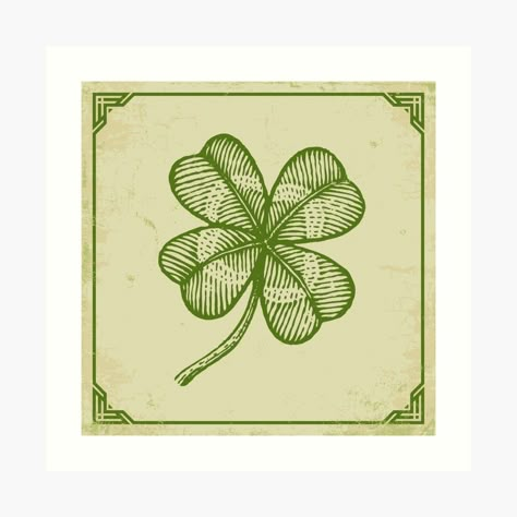 American Traditional 4 Leaf Clover Tattoo, Vintage Clover Illustration, Traditional Clover Tattoo, Clover Illustrations, Lucky Illustration, Clover Drawing, Lucky Aesthetic, Four Leaves Clover, Lucky Tattoo