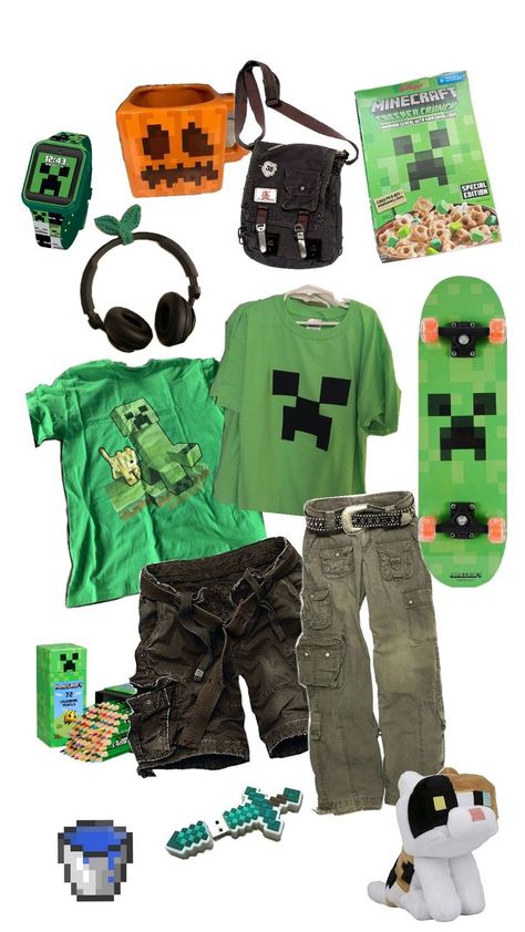 Minecraft 💚 Minecraft Clothes Aesthetic, Enderman Inspired Outfit, Minecraft Boxers Aesthetic, Minecraft Inspired Outfits, Minecraft Boxers Outfit, Minecraft T Shirt, Minecraft Pajamas, Minecraft Shirts, Minecraft Outfits