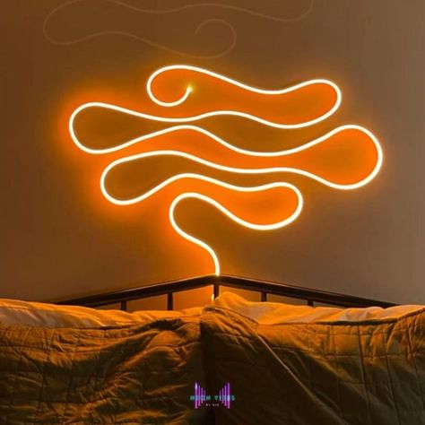 #NeonSigns #BrightIdeas #NeonSignNames #NeonInspiration #NeonRoom #RoomDecor Led Lights From Ceiling, Neon Strip Lights Design, Led Strip Wall Art, Led Light Behind Sofa, Led Light Decoration Ideas Bedrooms, Led Light Shapes, Small Led Lights Bedroom, Curvy Led Light On Wall, Neon Lights Design Ideas