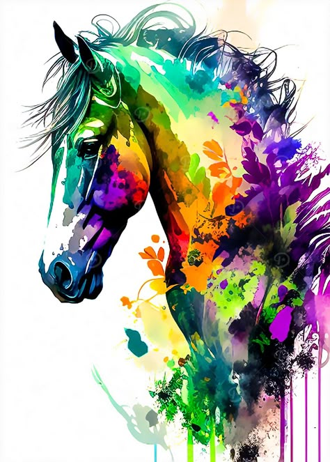 Elephant Art Drawing, Colorful Horse Painting, Horse Brushes, Abstract Horse Painting, Abstract Horse, Horse Posters, Horse Artwork, Horse Silhouette, Equine Art