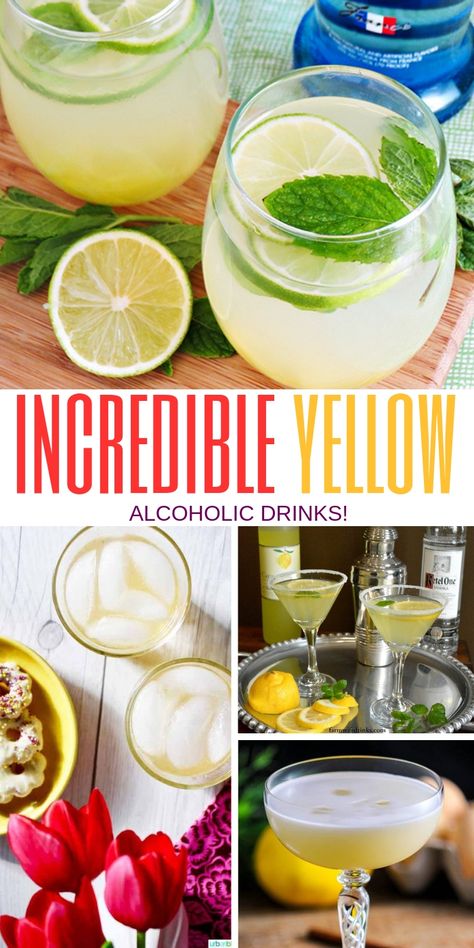 Yellow Cocktail Recipes | 22 Yellow Cocktail Recipes For a Themed Party | Perfect Cocktails for Your Wedding | Yellow Cocktails for Your Party | Party Cocktails | Bridal Shower Cocktails | #cocktail #wedding #shower #party Yellow Cocktails, Citrus Punch Recipe, Theme Drinks, Spritzer Drink, Chartreuse Cocktail, Cocktails Made With Gin, Bridal Shower Cocktails, Pineapple Mojito, Spiked Lemonade