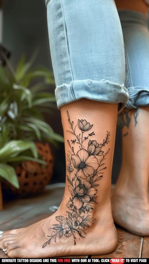 Flower Tattoos For Women Leg, Tattoo Leg Ideas, Cactus Flower Tattoo, Flower Leg Tattoo, Feet Tattoos For Women, Flower Ankle Tattoos, Amazing 3d Tattoos, Twice Cute, Garden Tattoos