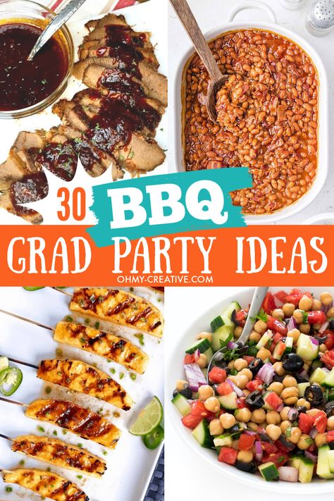 Soak up the sun and include these BBQ Graduation Party Ideas in your party's menu. They are no-fuss, easy recipes everyone loves. The food is one of the most important Graduation Party Ideas you'll plan. All of the recipes in this post are portable and delicious, and they will feed a crowd! Also, they are great make ahead recipes so food prep is easy. No matter what type of food you like, you will find something to make from this list. Bulk Bbq Food, Grad Party Bbq Food Ideas, Graduation Bbq Ideas, Pulled Pork Graduation Party, Barbecue Graduation Party Ideas, Graduation Party Bbq Ideas, Bbq Graduation Party Ideas High Schools, Bbq Catering Menu Ideas, Graduation Bbq Party Ideas Food