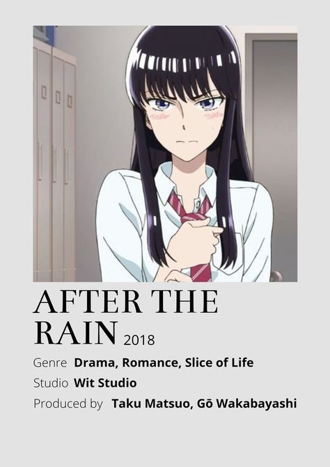 After The Rain Anime, Anime Rain, Romance Anime List, Poster Information, Anime Minimalist Poster, Anime Websites, Best Romance Anime, Romance Anime, Japanese Animated Movies