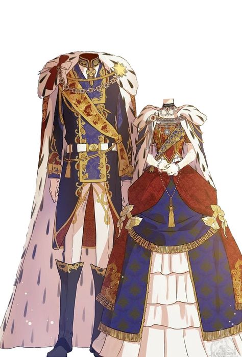 King Outfit Fantasy Art, Couple Outfits Drawing, Fantasy Royal Clothing Drawing, Fantasy Royal Clothing Art, Anime King Outfit, King Outfit Reference, Royal Clothing Drawing, Manhwa Royal Outfit, Royal Outfit Drawing