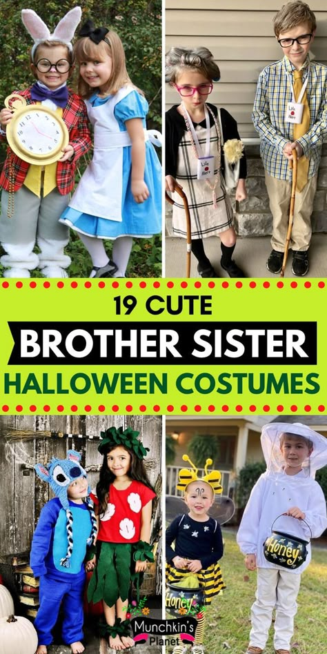 Brother Sister Halloween Costumes For Kids Diy Creative Costumes, Halloween Costumes Boy And Girl, Brother And Sister Costumes, Boy And Girl Halloween Costumes, Brother And Sister Halloween Costumes, Clever Halloween Costumes For Couples, Sibling Halloween Costumes Boys, Sisters Halloween Costumes, Family Halloween Costumes With Toddler