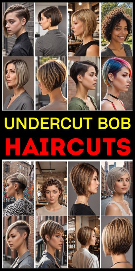 Discover the latest trends in undercut bob haircuts. From low fade to natural curls, find the perfect style for your hair type. Learn professional styling tips and product recommendations for maintaining your new look. Ideal for thick, fine, and curly hair, these undercut bob haircuts will transform your style. Read now! Layered Undercut, Reverse Bob Haircut, Bob With Undercut, Reverse Bob, Undercut Bob Haircut, Shoulder Length Hair With Bangs, Winter Update, Medium Shag, Curly Undercut