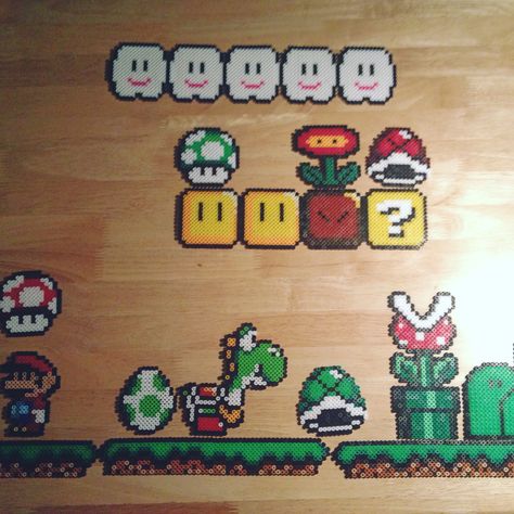 Super Mario Perler Bead Patterns, Mario Perler Bead Patterns, Super Mario Pixel Art, Mario Level, Hama Beads Mario, Mario Crafts, Perler Bead Mario, Hamma Beads Ideas, Easy Perler Bead Patterns