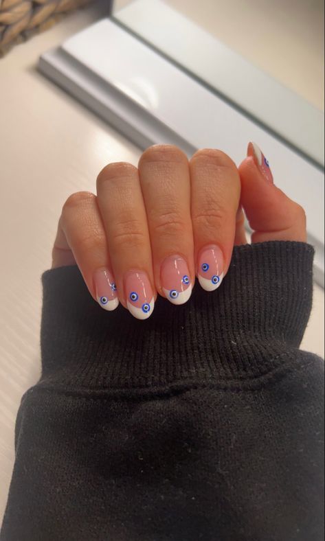 Acrylic Nails French, Nail Inspo Nail Art, Nails French Tips, Turkey Nails, Evil Eye Nails, French Tip Nail Designs, Short Gel Nails, Nail Art Gel, Eye Nails