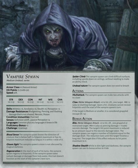 Dnd 5e Vampire Monster, 5e Vampire Monster, Dnd Vampire Stat Block, Vampire Spawn Dnd, Dnd Vampire, Ancient Vampire, Dnd Monster, Dnd Stats, Dnd Homebrew