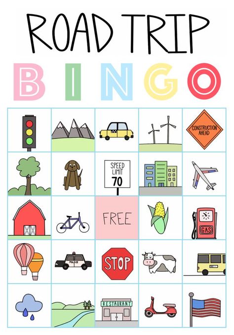 We All Go Traveling By Activities, Print And Play Games Free, Car Bingo Free Printable, Travel Bingo Printable For Kids, Road Trip Bingo Printable Free Prints, Diy Road Trip Games, Road Trip Kids Activities, Kids Car Games, Free Road Trip Printables