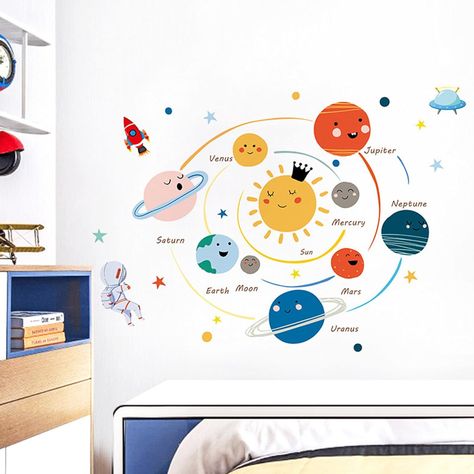 Removable Wallpaper Bedroom, Solar System Wall Decal, Space Wall Decals, Nursery Stickers, Kids Room Wall Decals, Dekor Diy, Wall Vinyl Decor, Cartoon Wall, Kids Room Wall Decor