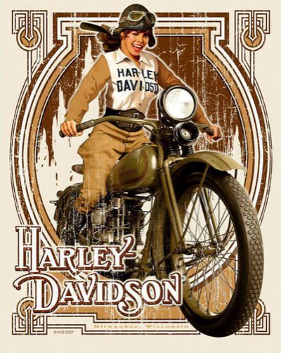 “Harley girl” by David Uhl, artist and painter who favors the subject of motorcycles and women.   [ more tagged Harley | more Art ] David Uhl, Art Harley Davidson, Vintage Motorcycle Art, Motorcycle Birthday, Old Posters, Harley Davidson Signs, Logos Vintage, Motos Vintage, Harley Davidson Vintage