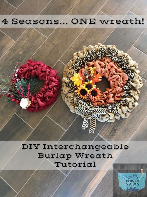 Wreath With Changeable Seasons, Interchangeable Wreath Diy, Wreath With Interchangeable Decor, Interchangeable Season Wreath, Interchangeable Wreath Seasons, Interchangeable Seasonal Wreath, Seasonal Door Hangers Interchangeable Diy, Interchangeable Wreath, Burlap Wreath Tutorial