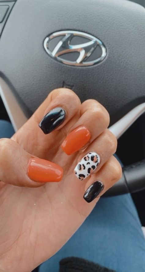 Cheetah Print Fall Nails, Orange Cheetah Nails, Cheetah Print Nails Fall, Fall Cheetah Nails, Cheetah Fall Nails, Bright Gel Nails, Bailey Zimmerman, Cheetah Nail Designs, Cheetah Print Nails