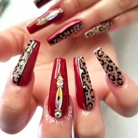 Red Cheetah Nails, Uñas Animal Print, Finger Nail Art Designs, Cheetah Nail Designs, Animal Print Nails Art, Cheetah Nails, Nails Arts, Finger Nail Art, Leopard Print Nails