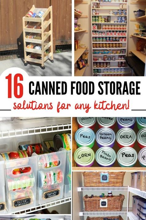 Learn how to organize canned food in ways to save time, money, and pantry space with these easy canned food storage ideas. These 16 mind-blowing canned food storage hacks that will get your pantry in order in no time. #cannedfood #cannedfoodstorage #pantryorganization Canned Food Storage Ideas, Canned Good Storage, Diy Food Storage, Food Storage Ideas, Food Storage Cabinet, Diy Pantry Organization, Storage Hacks Diy, Kitchen And Pantry, Organize Your Pantry